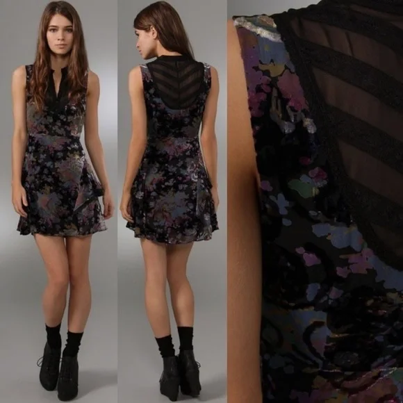 FREE PEOPLE Falling Leaves Silk Velvet Mini Dress Size 2 - Picture 2 of 4